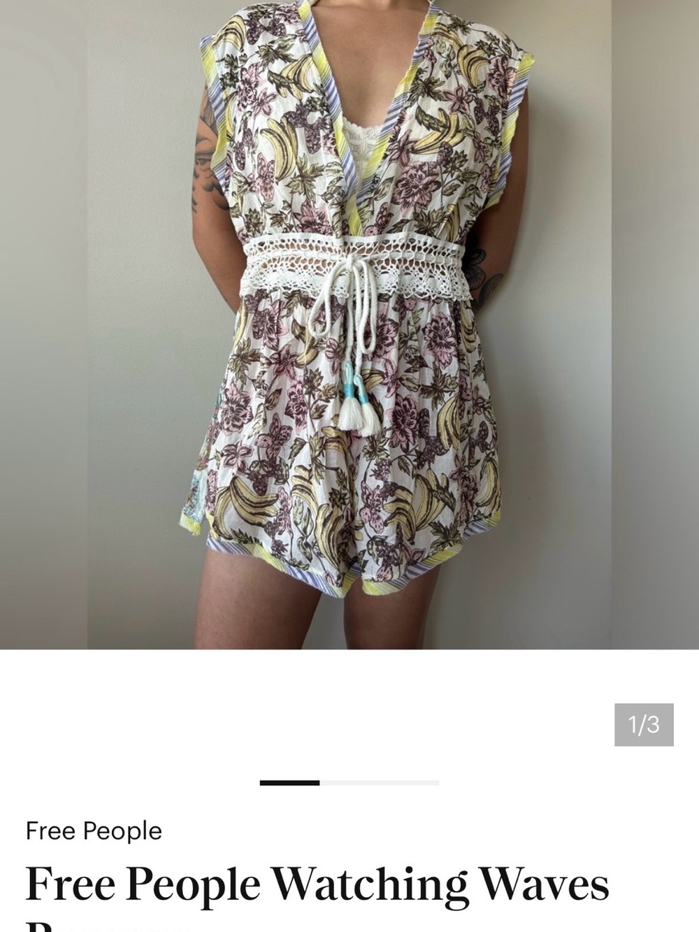 FREE PEOPLE INTIMATELY COTTON ROMPER TEDDY BODYSUIT ONESIE PYJAMAS SIZE XS BOHO